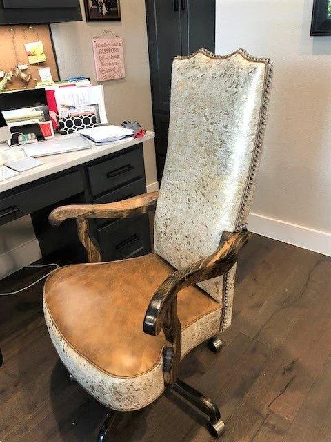 reclining office chair with plush seat -Gold Acid Wash Cowhide Office Chair