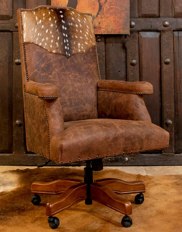 posture-correcting office chair for spinal relief -Hair on Axis Hide & Leather Office Chair