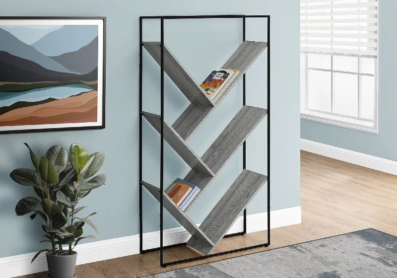 bookshelf with natural, earthy materials for home decor -Bookcase - 60"H / Grey / Black Metal