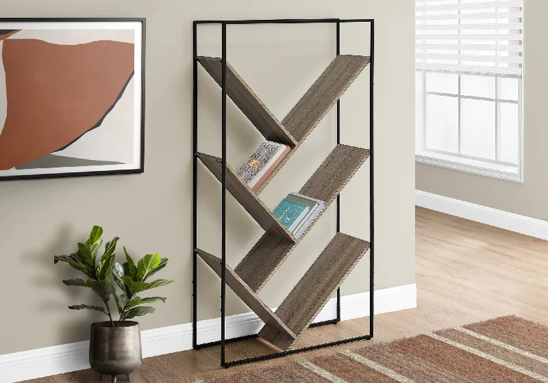 bookshelf with small, vertical design for efficiency -Bookcase - 60"H / Dark Taupe / Black Metal