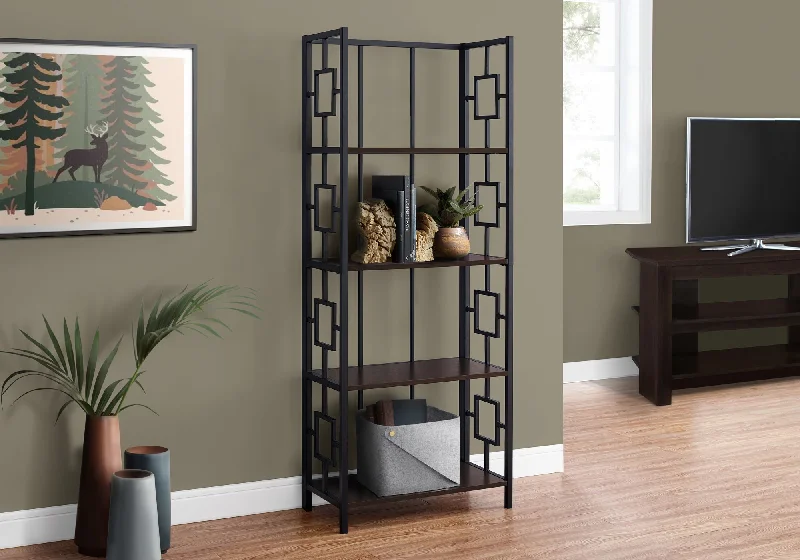 bookshelf with modern features for contemporary home -Bookcase - 62"H / Espresso / Black Metal Etagere