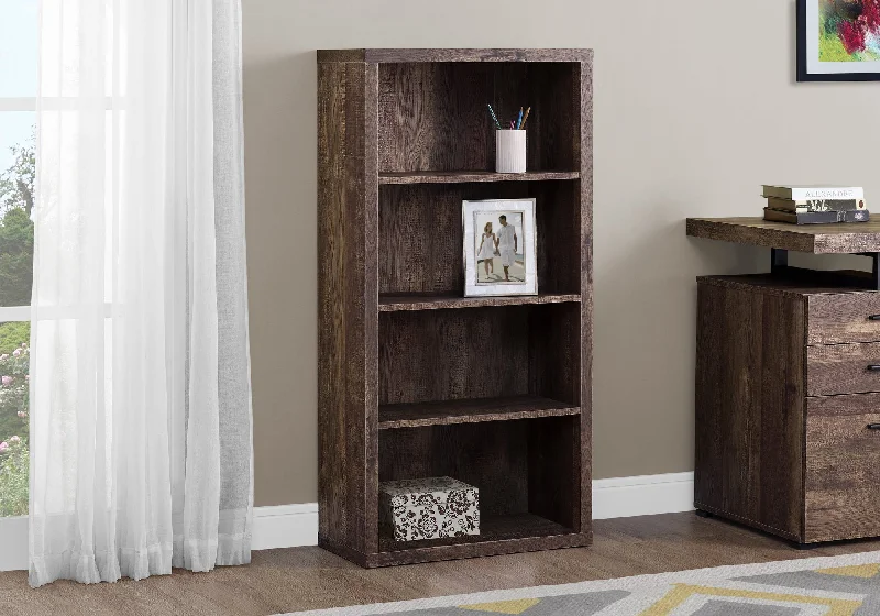 bookshelf with multi-level unit for versatile use -Bookcase - 48"H / Brown Reclaimed Wood-Look/ Adj. Shelves