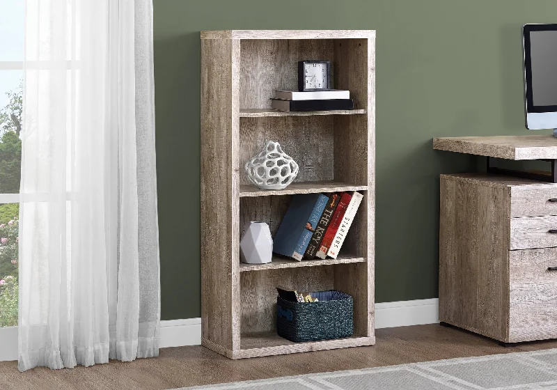 bookshelf for maximizing space in home or office -Bookcase - 48"H / Taupe Reclaimed Wood-Look/ Adj. Shelves