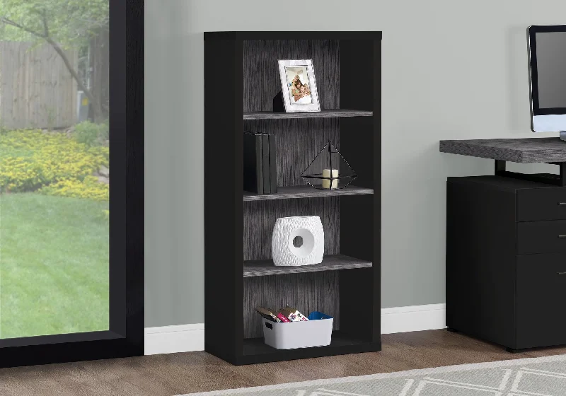 bookshelf with sturdy wooden frame and multiple levels -Bookcase - 48"H / Black / Grey With Adjustable Shelves