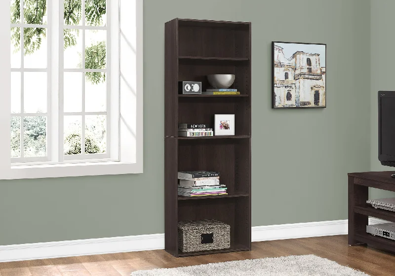 bookshelf with layered shelves for flexible storage -Bookcase - 72"H / Cappuccino With 5 Shelves