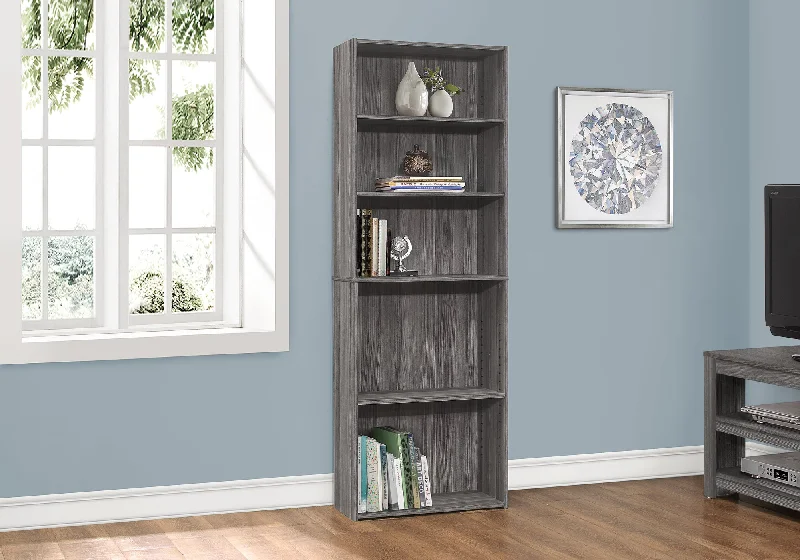 bookshelf with contemporary appeal for modern homes -Bookcase - 72"H / Grey With 5 Shelves