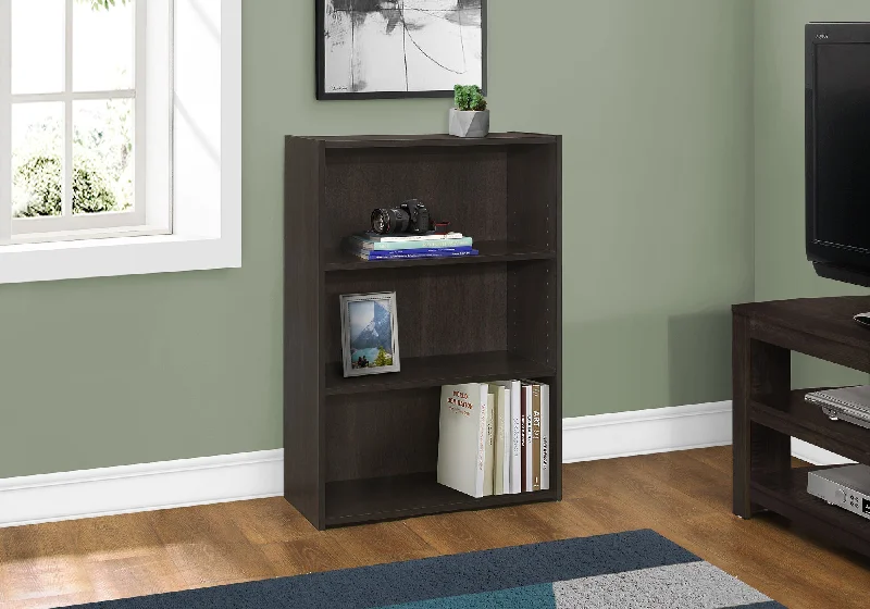 bookshelf for storing books and small accessories -Bookcase - 36"H / Cappuccino With 3 Shelves