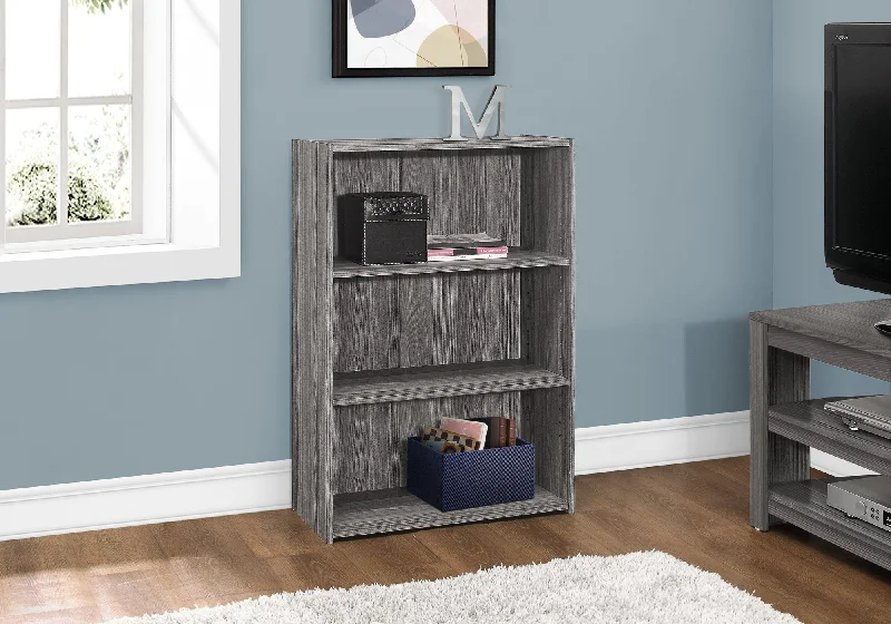 bookshelf with wide wood shelves for extra storage -Bookcase - 36"H / Grey With 3 Shelves