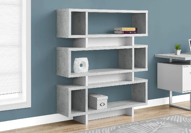 bookshelf with horizontal layout for wider spaces -Bookcase - 55"H / White / Cement-Look Modern Style