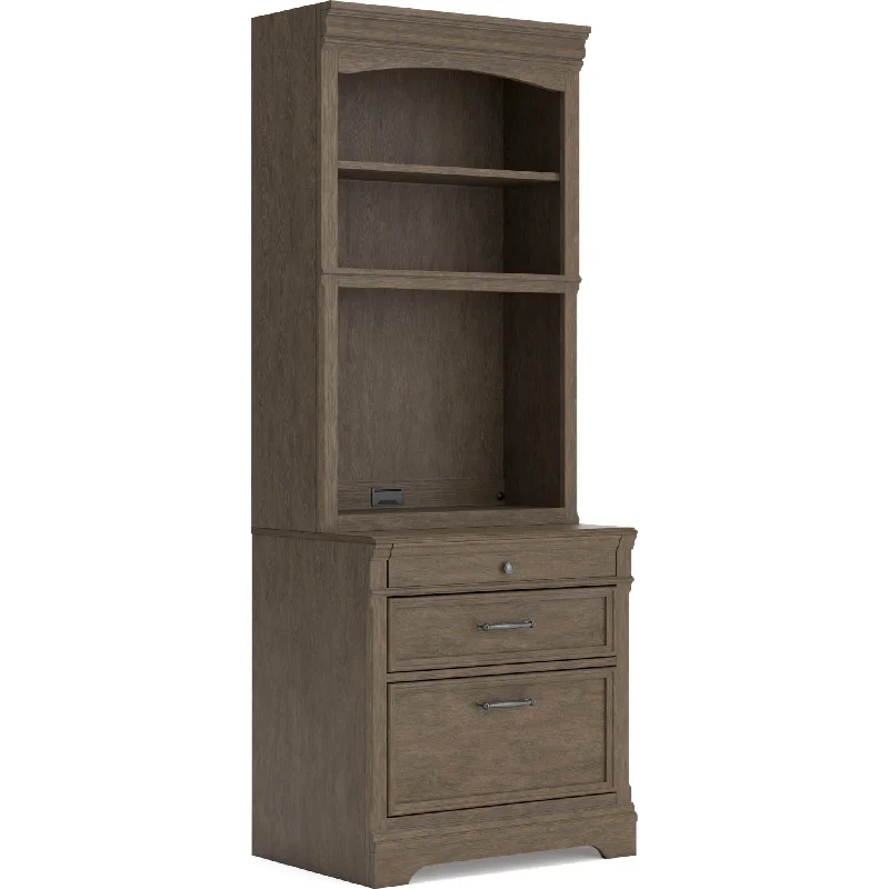 bookshelf for home theater equipment storage -Janismore Bookcase - Weathered Gray