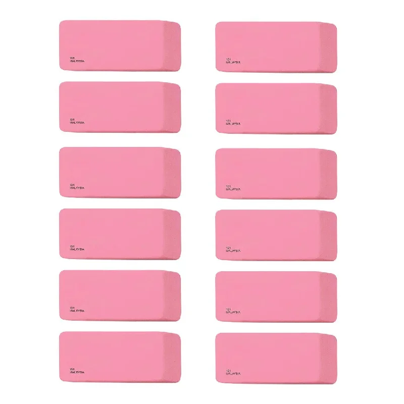 office supplies for document organization-Kicko 12 Pack Soft Pink Bevel Erasers - Rubber Erasers for Teachers, Students, Classroom