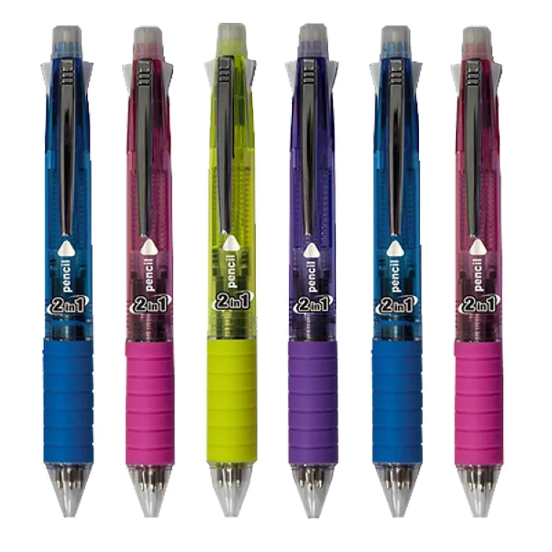 high-end office supplies brands-Kicko 2-in-1 Mechanical Pencil With Colored Pen - 6 Pack - Clutch Pencil with Fine