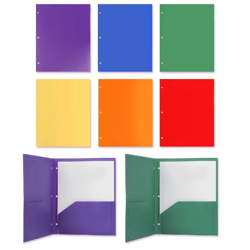 office supplies for creative workspaces-Kicko 2 Pocket File Folders with 3-Hole Punched Insert - 8 Pack - 9.5 x 11.5 Inch, Solid