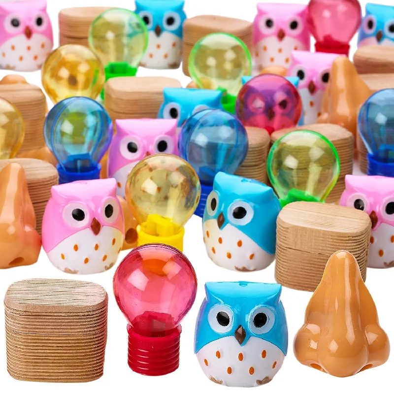 bulk office supplies wholesale-Kicko Assorted Pencil Sharpeners - 48 Pack, 1 to 2.5 Inch - Various Designs - Owl, Nose