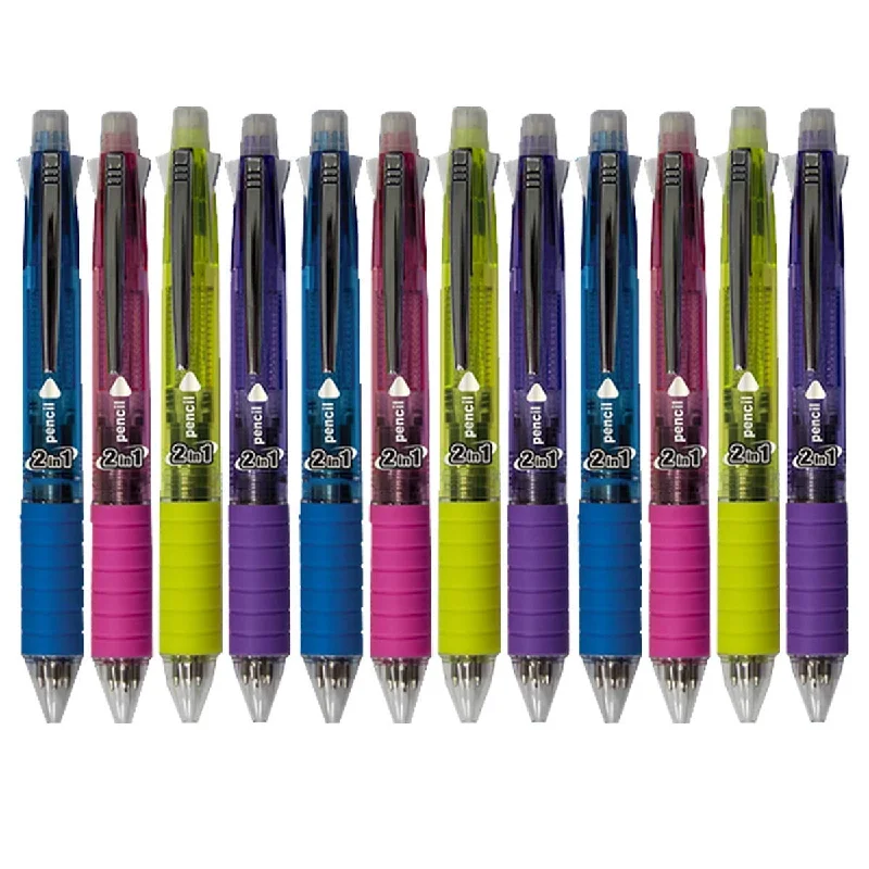 office supplies for organizing-Kicko Mechanical Pencil with Colored Pens - Set of 12, 2-in-1 Writing Tools with 4 Colors