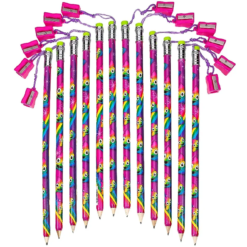 office supplies for conference rooms-Kicko Mega Magical Rainbow Pencil with Sharpener - 12 Pack - 15 Inches - Jumbo School