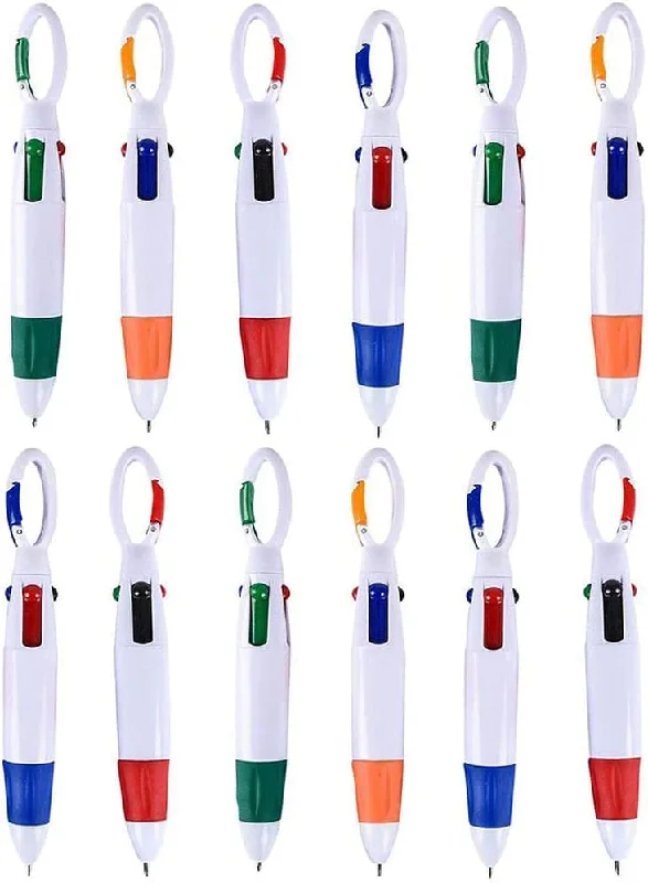 office supplies for startups-Kicko Mini Shuttle Pens - Pack of 12 Four-Color Carabiner Pen for Kids, Adults, Teachers