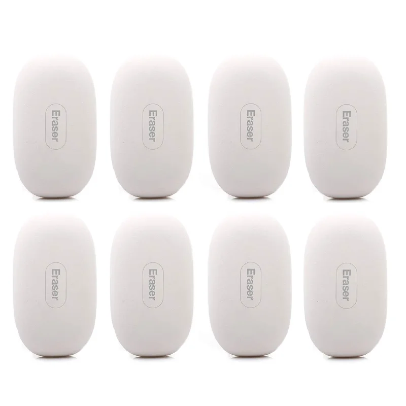 eco-friendly office supplies-Kicko Rubber Erasers - 8 Pack - Soft White Oval Erasers - for School Activities, Classroom