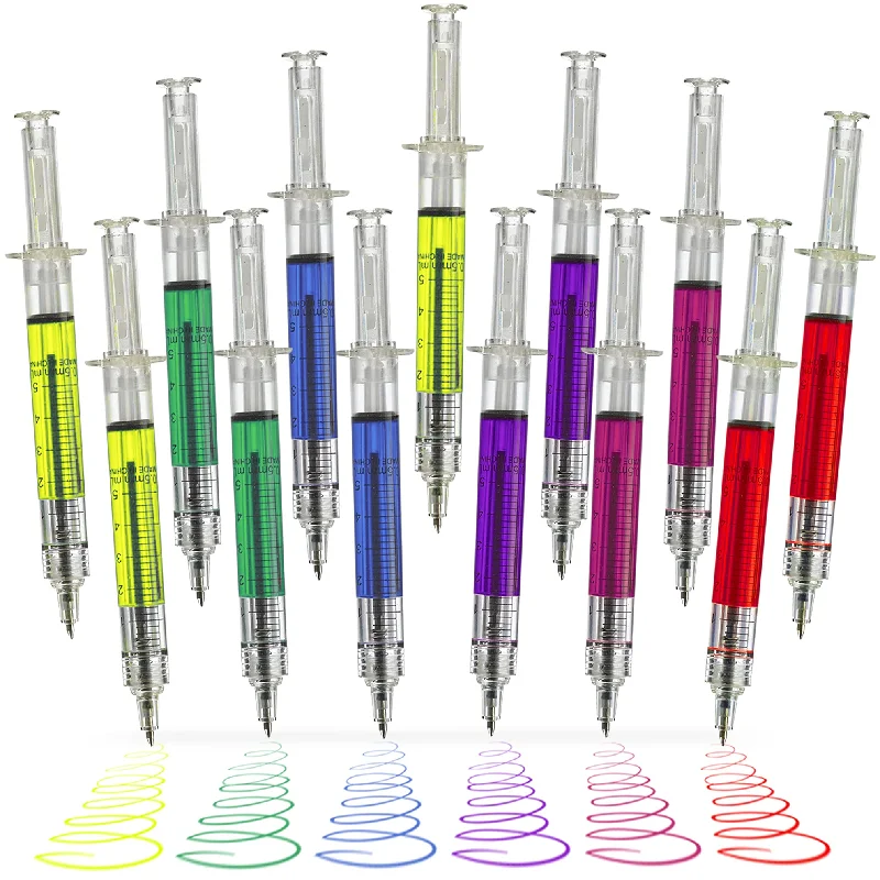 office supplies for strategic business planning-Kicko Syringe Pens - 12 Pack Multi-Color Syringe Pen - Writes in Blue or Black Ink