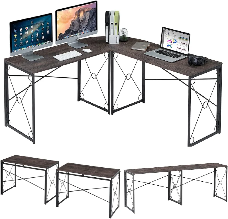 small minimalist desk with drawer-VECELO L Shaped Large Computer Corner Desk Industrial Home Office Workstation