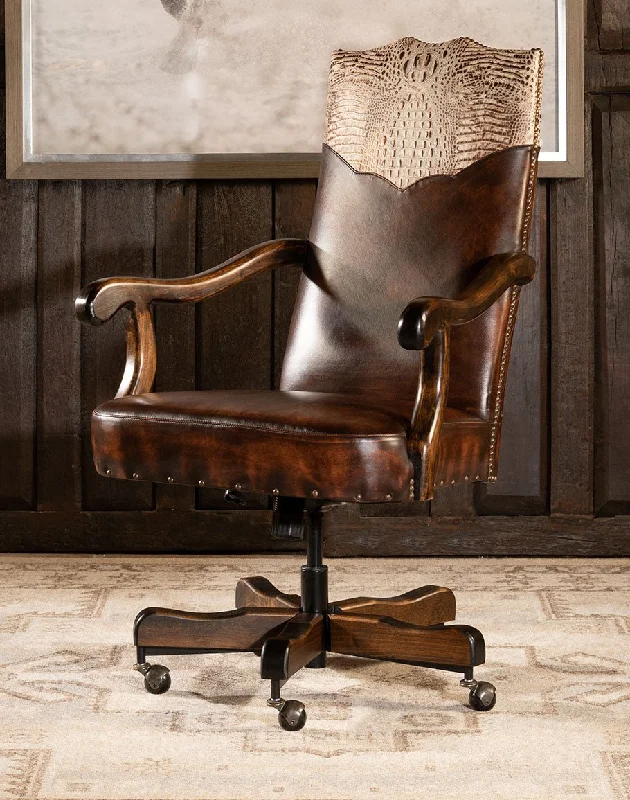 extra-padded ergonomic office chair for extended use -Western Office Chair with Croc Spine Embossed Leather