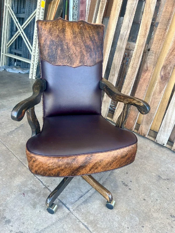 modern executive chair with contoured seat -Leather and Brindle Cowhide Office Chair