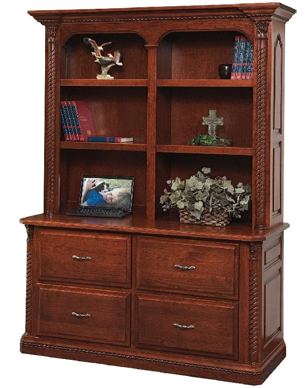 bookshelf with decorative carvings -Lexington Amish Double Lateral File & Bookshelf