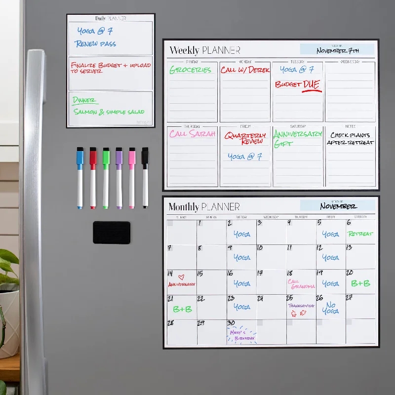 office supplies for optimizing team performance-Magnetic Calendar Bundle: 3 Boards Of 17"X12" -Monthly, Weekly, Daily- Magnetic