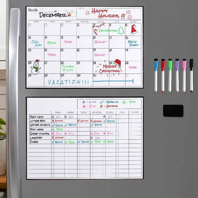 office supplies for professional growth-Magnetic Dry Erase Calendar & Chores Chart For Kids Bundle For Fridge: 2 Boards