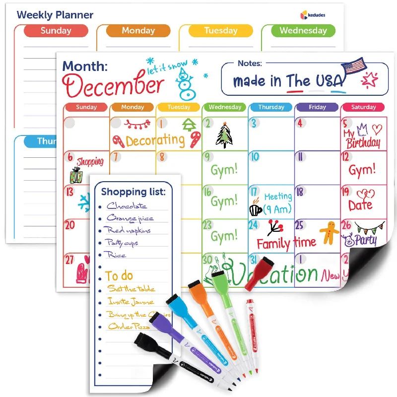 office supplies for organizing team workspaces-Magnetic Dry Erase Calendar Set - 3pk Monthly Fridge Calendar White Board,