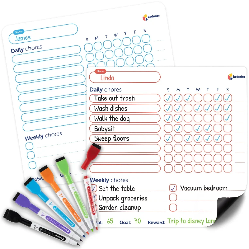 office supplies for office organization tools-Magnetic Dry Erase Chore Chart - 2pk Erasable Weekly Chore Chart - Chores Chart