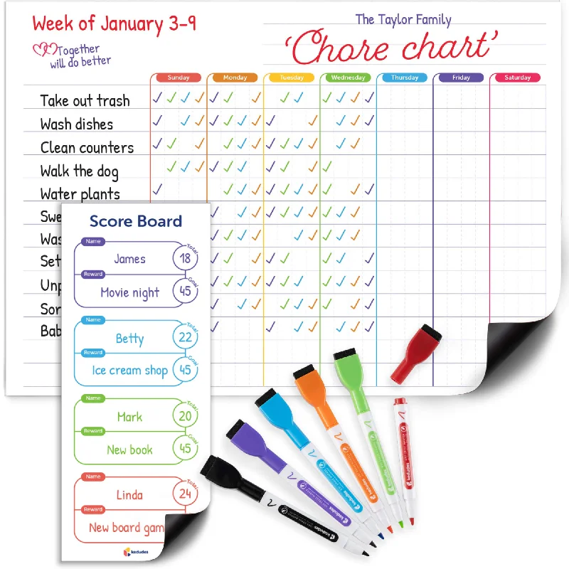 office supplies for business document review-Magnetic Dry Erase Chore Chart For Multiple Kids - Large Erasable Whiteboard