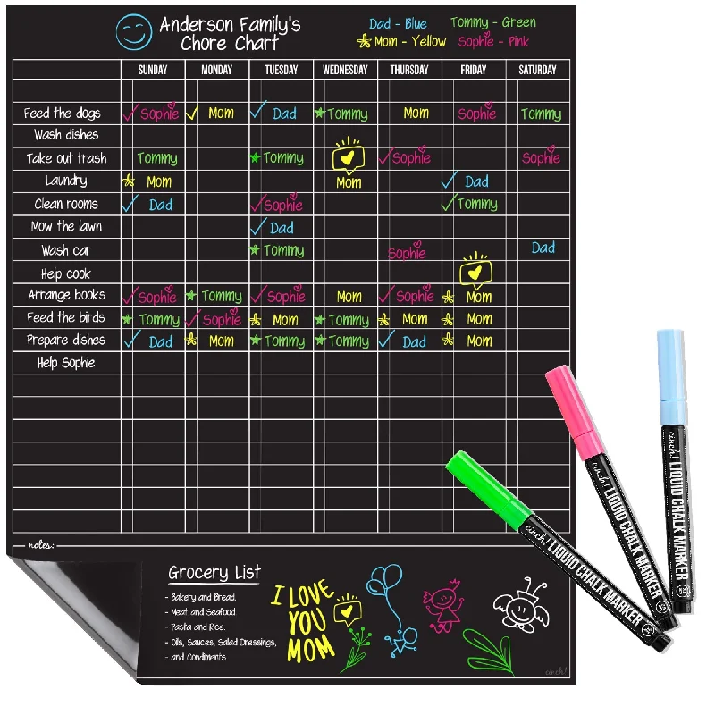 office supplies for corporate office design-Magnetic Dry Erase Chores Chart For Kids (17x20 Inches, Black) - 6 Whiteboard