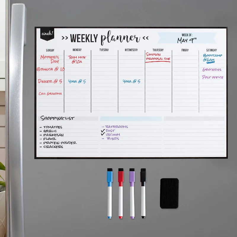 office supplies for effective project management-Magnetic Dry Erase Weekly Calendar Whiteboard For Fridge 19"X13" - 4 Fine Tip