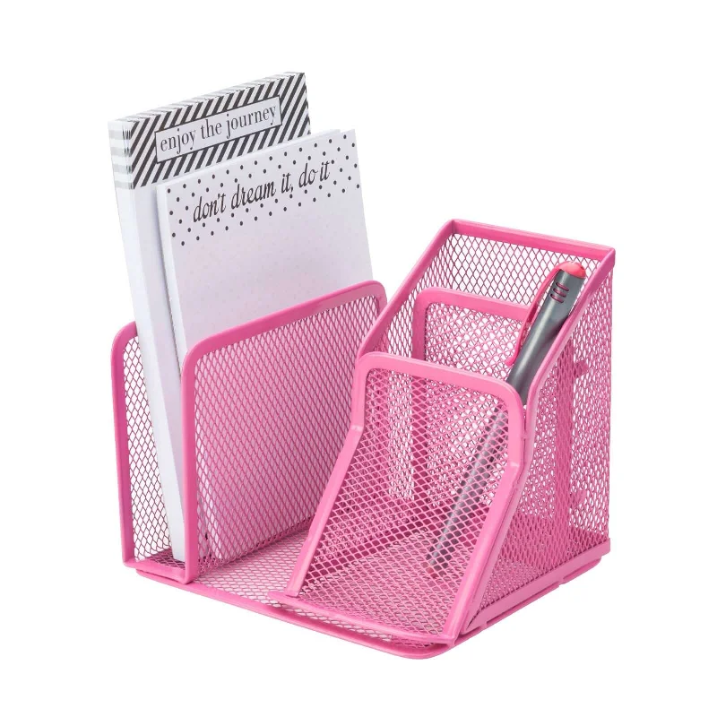 desktop storage box with removable sections-Mesh Desktop Organizer - Pink