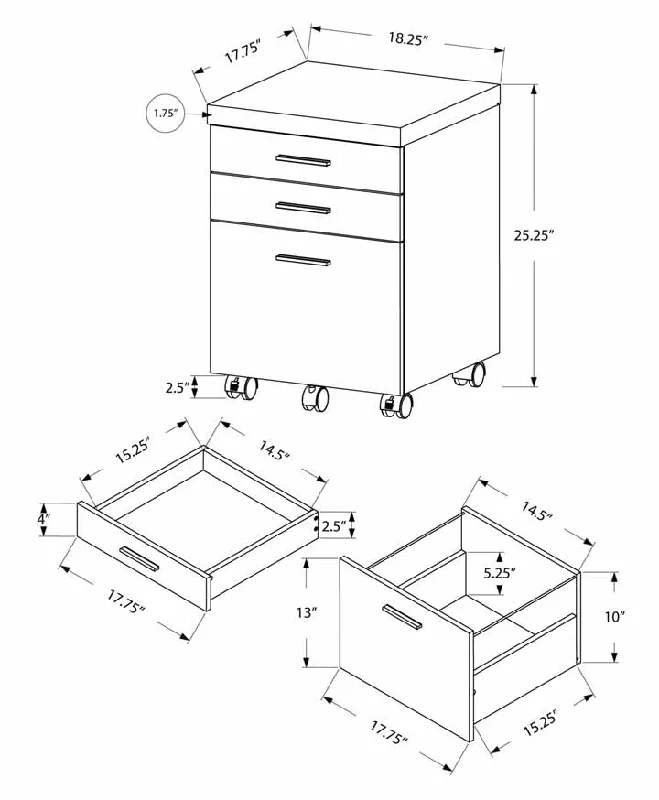 filing cabinet with hidden sliding compartments -Monarch Filing Cabinet - 3 Drawer / White / Cement-Look On Castor