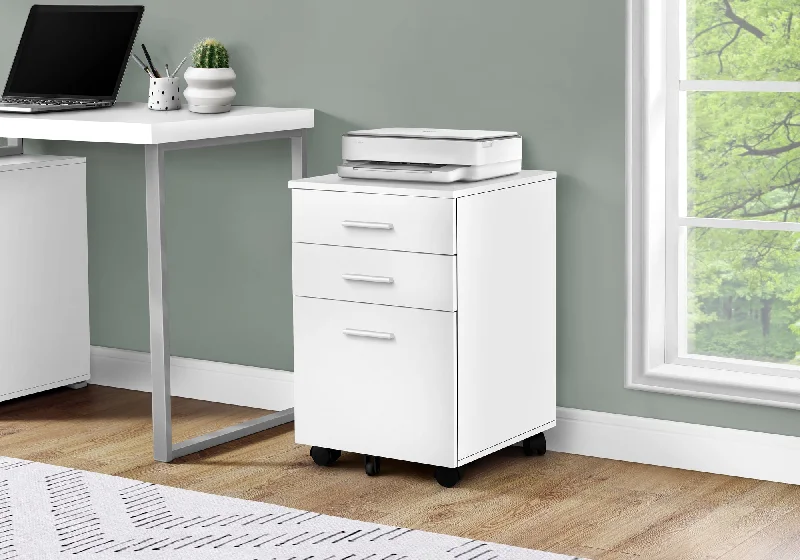 mid-century filing cabinet with tapered legs -Monarch Filing Cabinet 3 Drawer White On Castors