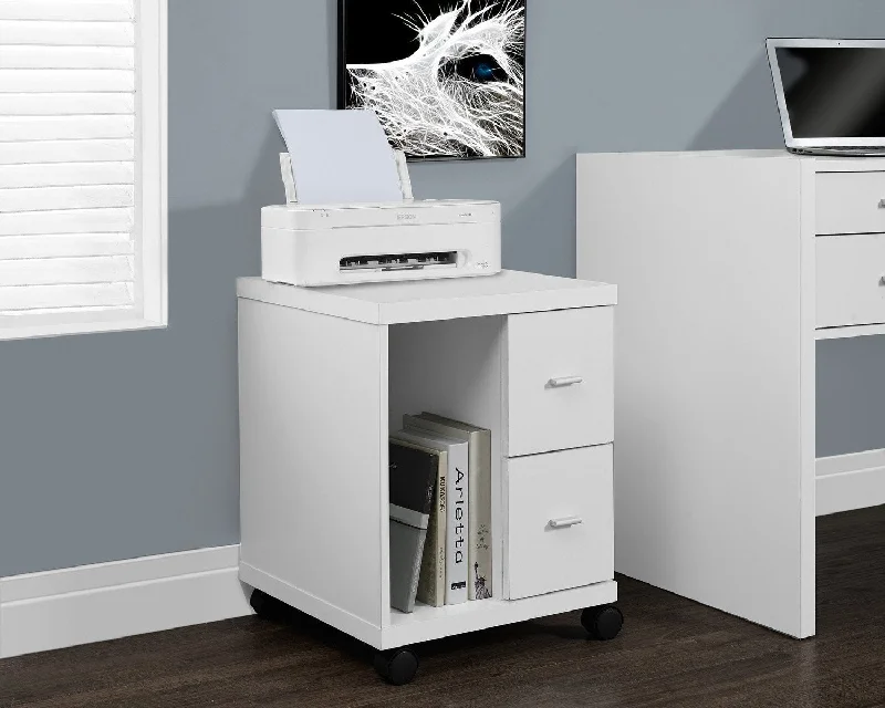 minimalist filing cabinet with matte black finish -Monarch Office Cabinet - White With 2 Drawers On Castors