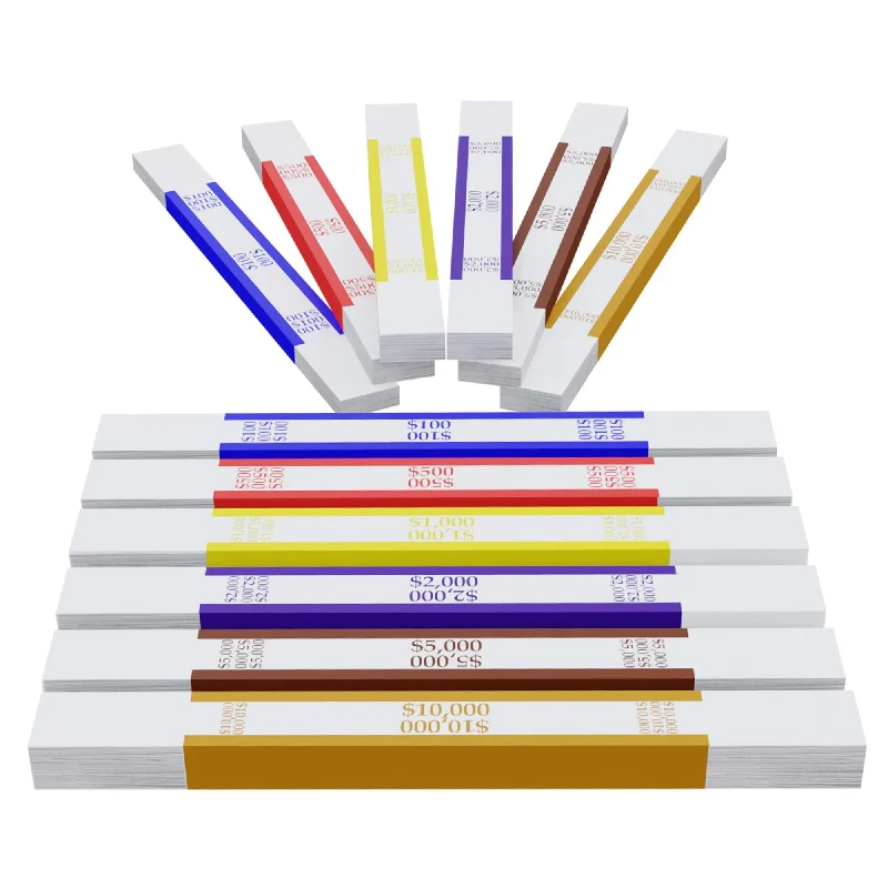 office supplies for creative office environments-Money Bands Currency Straps- 600 Pieces Self Adhesive Color Coded Money Wrappers for Bills