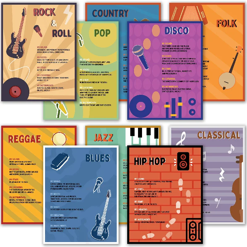 office supplies for managing office activities-Music Genre Posters For Classroom - Music Classroom Decorations 10 Pack. Music Education