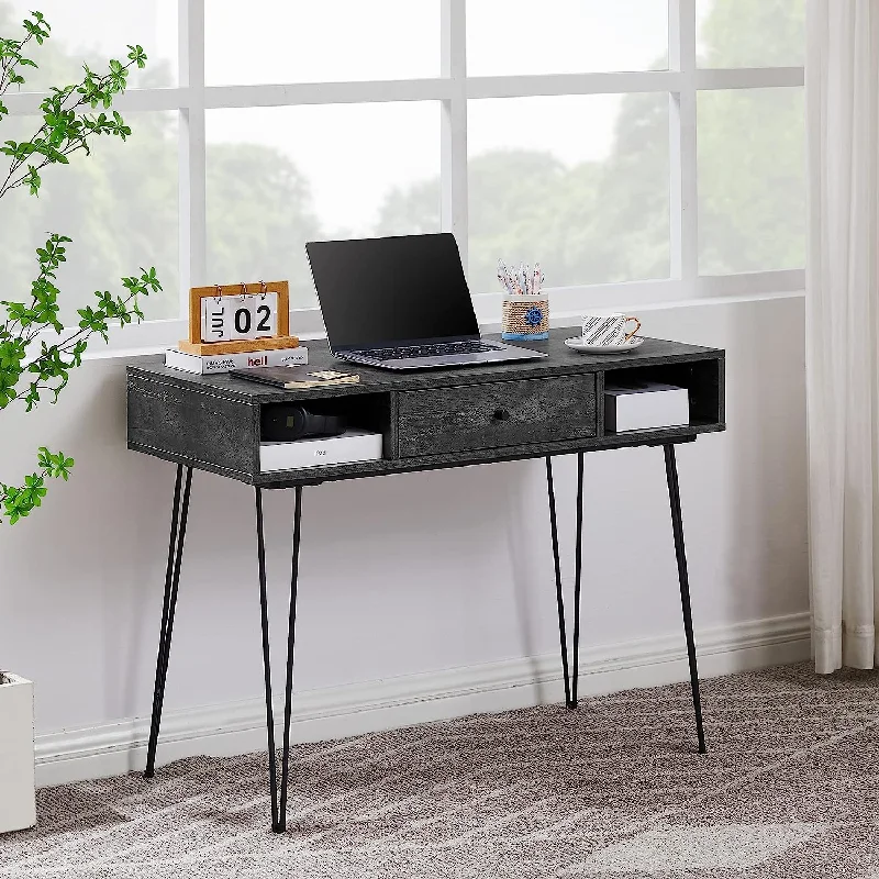 space-saving corner desk with storage-VECELO 39.3" Home Office Work Table with Drawers Computer Desk