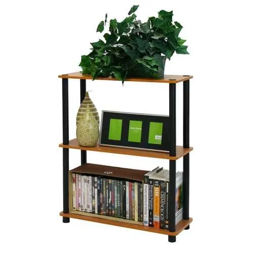 bookshelf for minimal space with multi-level storage -Light Cherry and Black Finish 3-Tier Bookcase