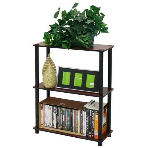 bookshelf with clean, bright lines for modern appeal -Dark Cherry and Black 3-Tier Shelves Display Bookcase