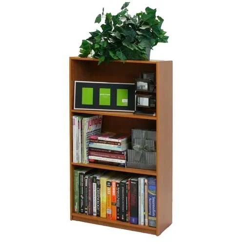 bookshelf for storing media and books in one place -Light Cherry Finish 3-Tier Storage Shelves Bookcase