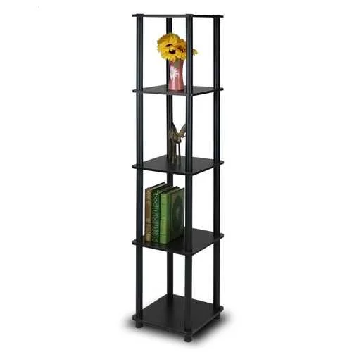 bookshelf with rustic charm for warm, cozy rooms -5-Tier Square Corner Display Shelf Bookcase in Espresso/Black