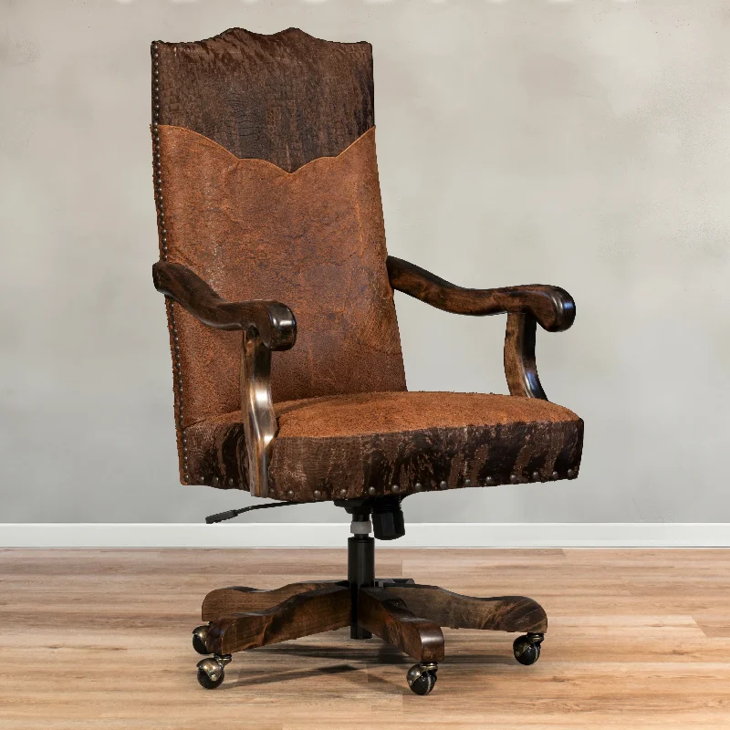 office chair with waterfall seat edge for leg comfort -Roughout Leather Desk Chair