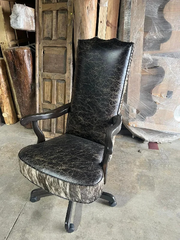 minimalist home office chair with space-saving design -Rustic Distressed Leather Office Chair