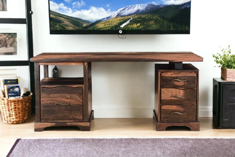 ergonomic desk with adjustable keyboard tray-Sheesham Rustic Wood Writing Desk