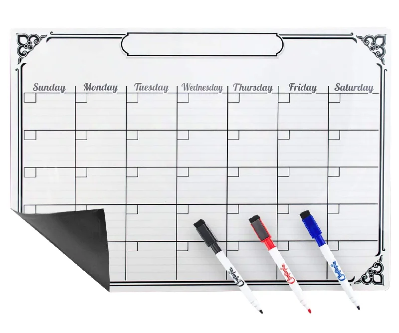 office supplies for team organization tools-Signs Authority Magnetic Calendar for Refrigerator White Board (Rigid w/Blk Dry Erase