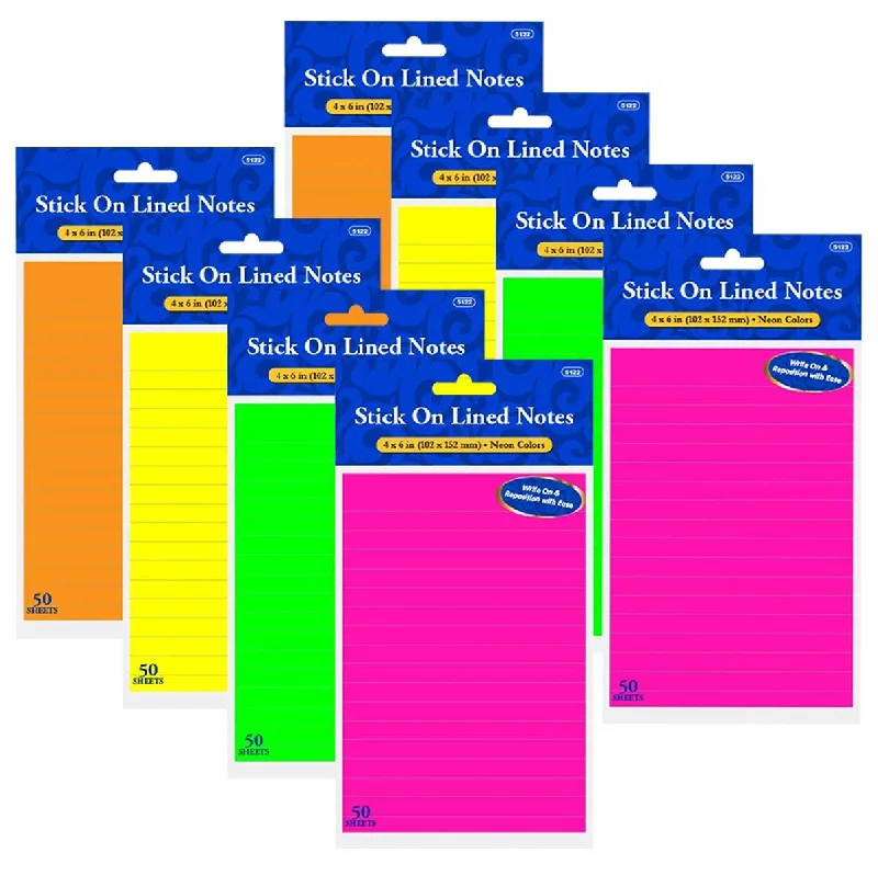 office supplies for digital document organization-Stick On Lined Notes - 8 Packs Sticky Notepads, 400 Sheets - 4 X 6 Inch